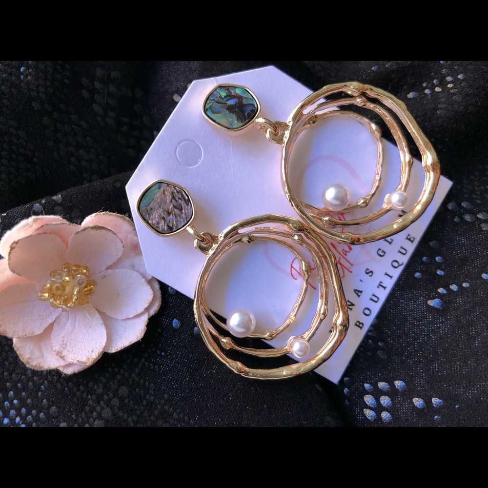 NATURAL ABALONE SHELL MULTILAYER ROUND EARRINGS